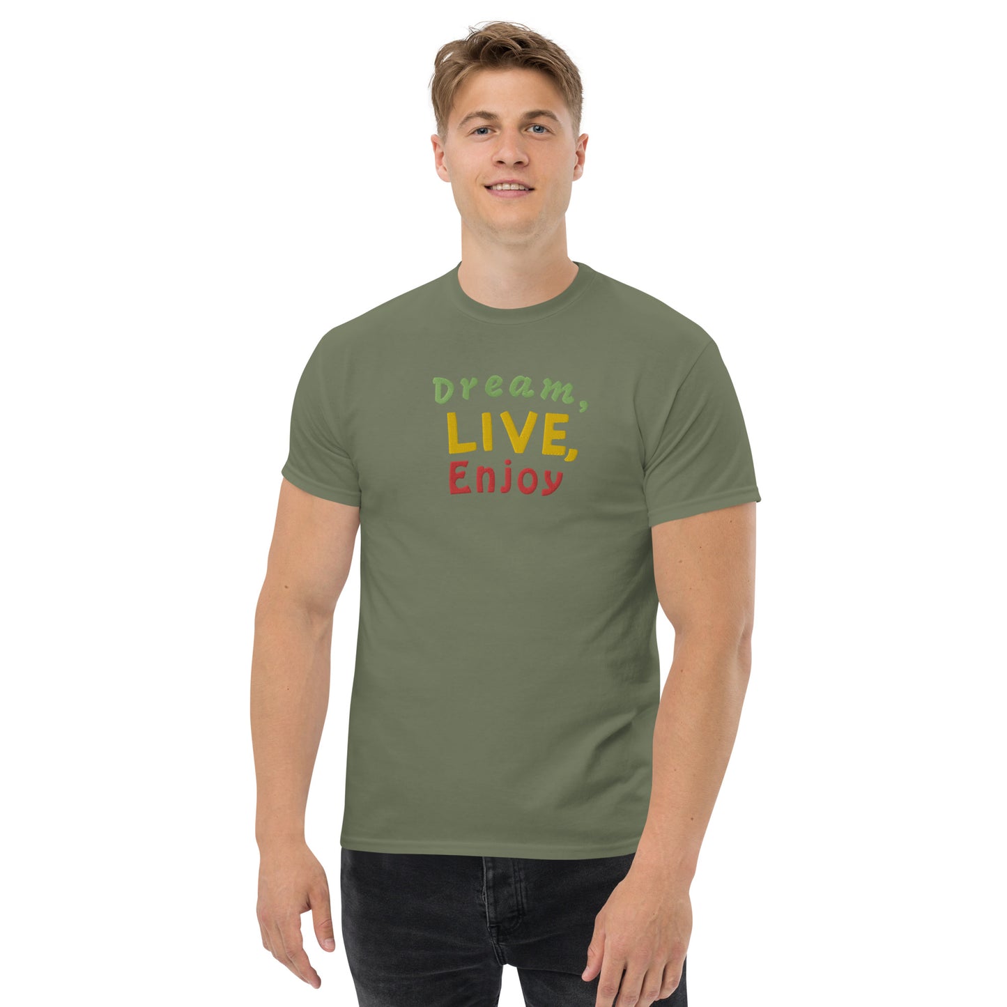 Klassisches Herren-T-Shirt | Gildan 5000 "Dream, live, enjoy"