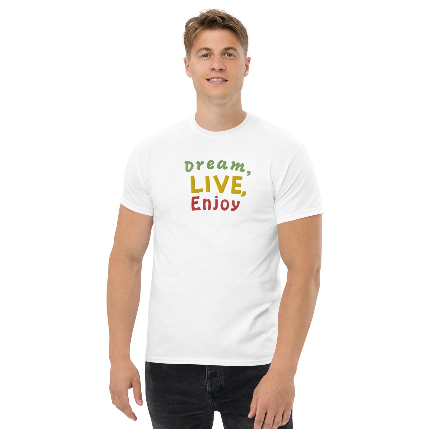 Klassisches Herren-T-Shirt | Gildan 5000 "Dream, live, enjoy"