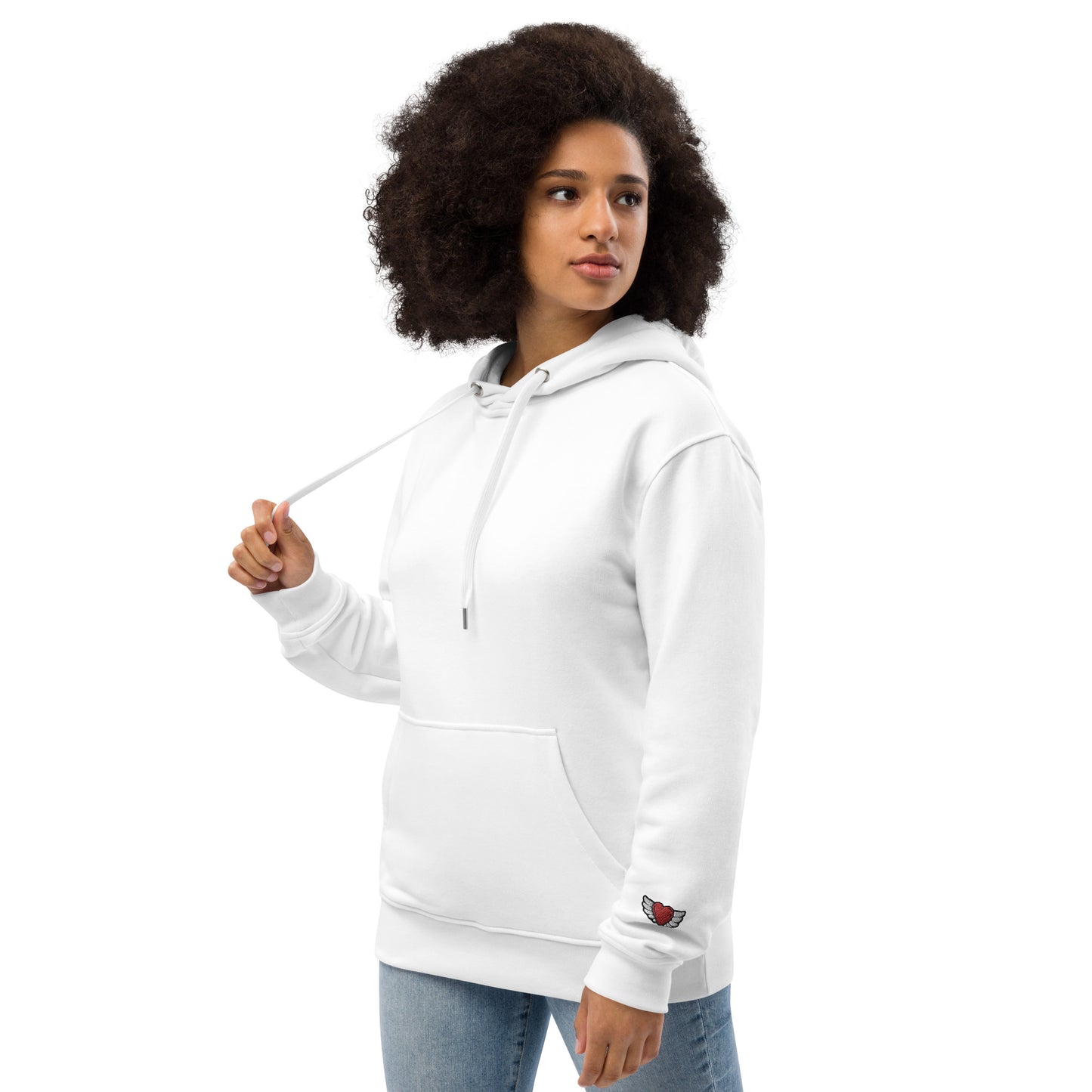 Premium-Bio-Hoodie Printful Original Hochwertiger Öko Kapuzenpullover "Herz Engel"