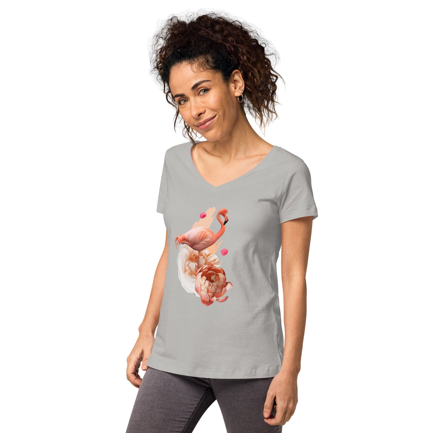 Figurbetontes Damen-T-Shirt mit V-Ausschnitt | B&C TW045 "Der Kolibri als Krafttier"