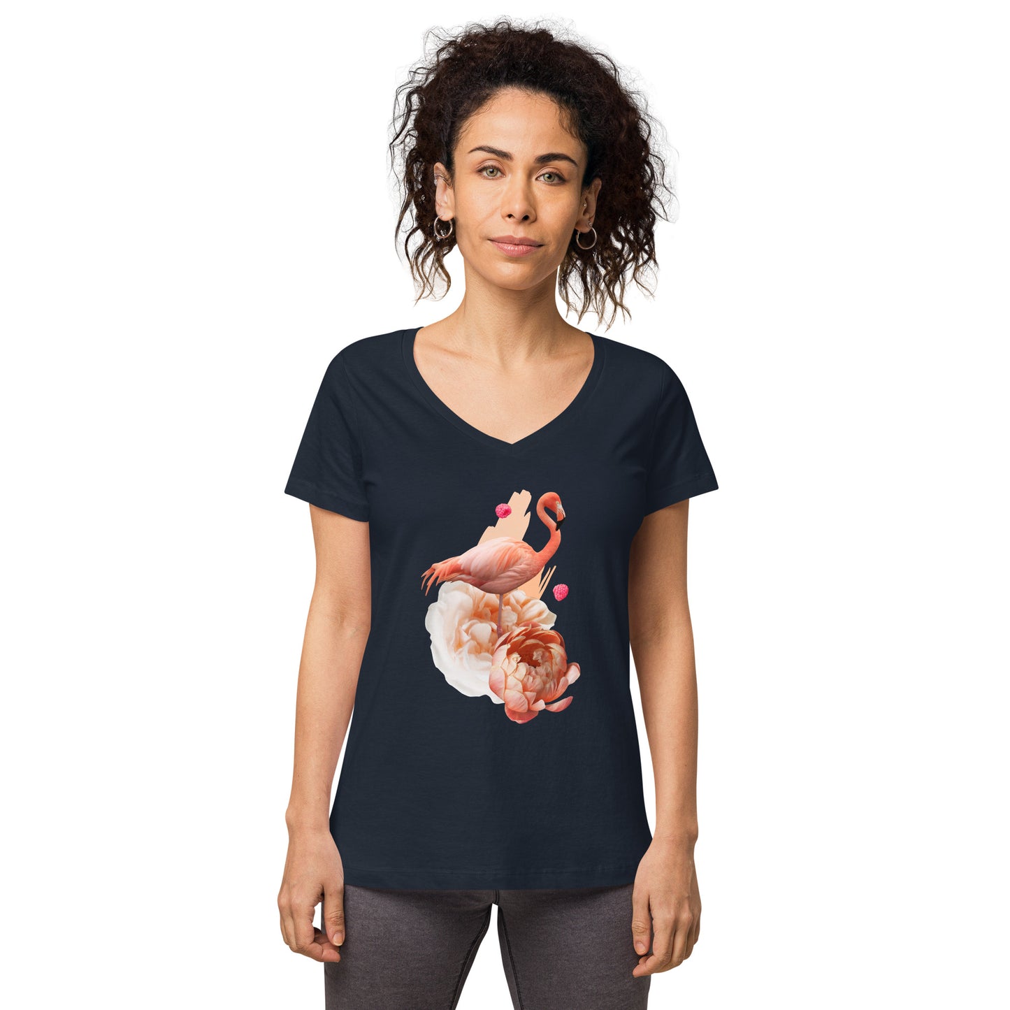 Figurbetontes Damen-T-Shirt mit V-Ausschnitt | B&C TW045 "Der Kolibri als Krafttier"