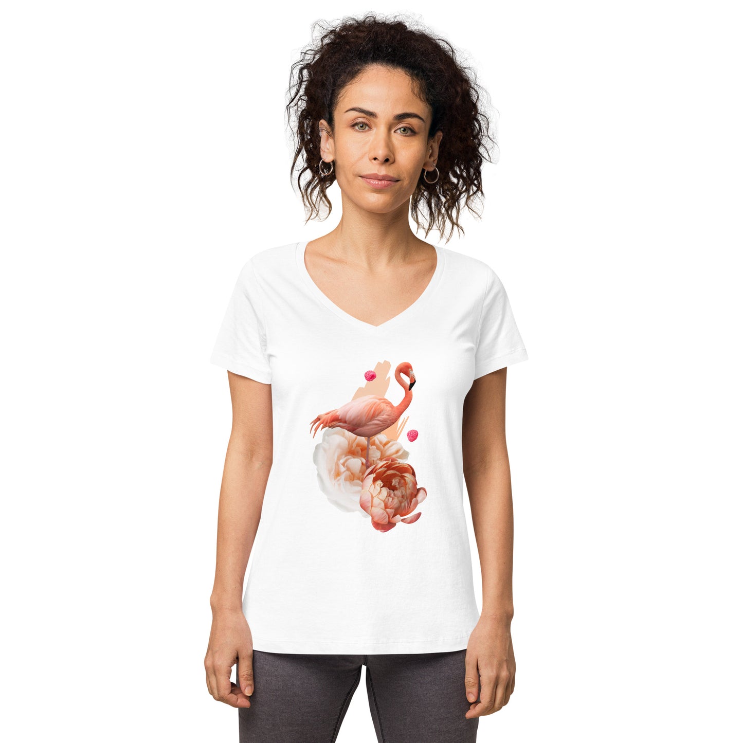 Figurbetontes Damen-T-Shirt mit V-Ausschnitt | B&C TW045 "Der Kolibri als Krafttier"